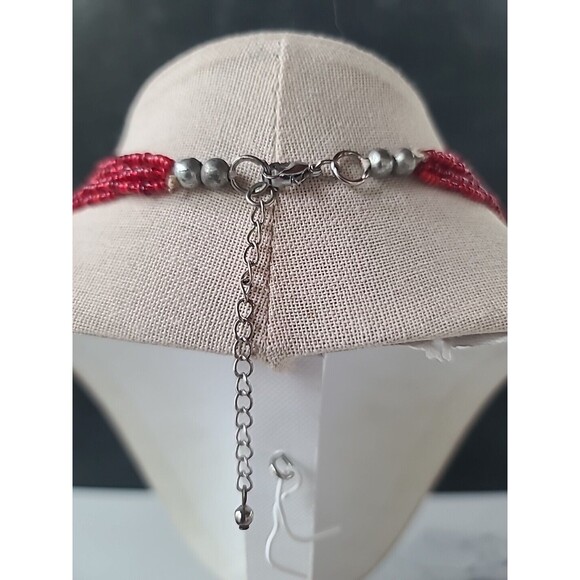 Red Multistrand Adjustable Beaded Necklace Vintage - Picture 5 of 10